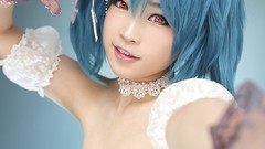 Woman dress red eyes asians blue hair tamia macross frontier 