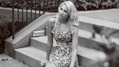 Woman dress sitting monochrome blondes models berit birkeland 