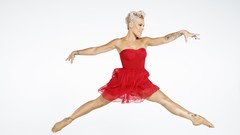 Woman dress white background ballet red dress dancing blondes 