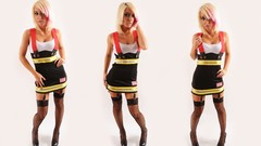 Woman dress white background suit stockings blondes models 