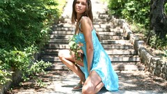 Woman dress young sunlight teen stairways Amour Angels magazine 