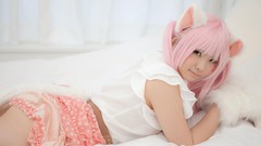 Woman ear Japanese asians pink hair models nekomimi cosplay 