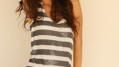 Woman earrings green eyes brunettes freckles standing Simple 