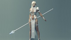 Woman elves lance bracelets spears pointy ears silver hair cgi