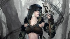 Woman elves white hair Druid artwork fantasy art