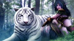 Woman elves white tiger Tigers hunter drawings world of 
