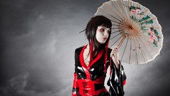 Woman emo brunettes bangs models portraits top model Japanese 