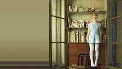 Woman faces blondes models emma watson bookcase