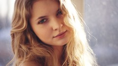 Woman faces blondes models window panes wavy hair Katerina 