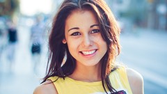 Woman faces blurred smiling brunettes models portraits depth of 