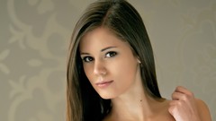 Woman faces brunettes models Simple Background Little Caprice 