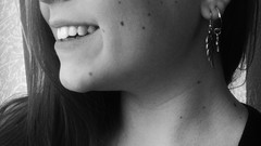 Woman faces brunettes portraits grayscale moles