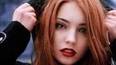 Woman faces dark eyes red lipstick redheads pale skin Dora Lovey