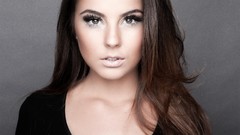 Woman faces long hair brunettes models grey background Flávia 