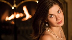 Woman faces long hair brunettes models portraits necklaces 