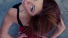 Woman faces mole legs blue eyes brunettes looking up