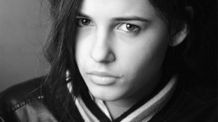 Woman faces monochrome naomi scott brunettes dark eyes grayscale