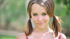 Woman faces outdoors blondes blue eyes brunettes pigtails teen 