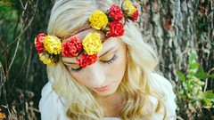 Woman faces outdoors blondes closed eyes flower crowns