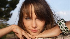 Woman faces outdoors bracelets long hair brunettes bangs models 