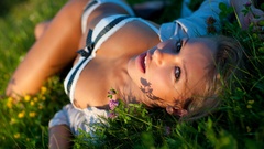 Woman faces outdoors lingerie underwear boobs face expressions