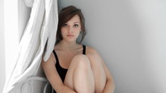 Woman faces sitting tank tops brunettes models imogen dyer