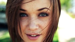 Woman faces smiling blue eyes brunettes portraits Sierra Love