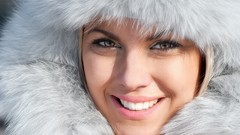 Woman faces smiling blue eyes models fur hats