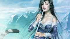 Woman fantasy art flute