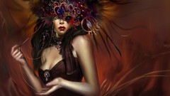 Woman fantasy art Venetian masks head dress