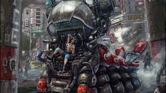 Woman fantasy cityscapes Robots