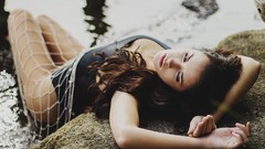 Woman fashion green eyes brunettes fashion model fashion 