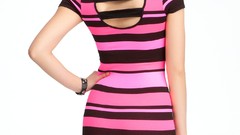 Woman fashion models photo shoot black hair asian girls striped 