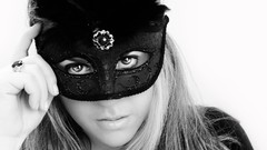 Woman feathers faces masks smiling brunettes Venetian masks