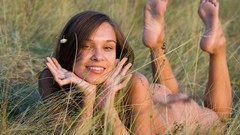 Woman fields smiling Met-Art magazine Freya A