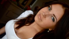 Woman Fit blue eyes auburn brunettes cleavage boobs