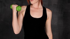 Woman fitness redheads leggings dumbells Elle Alexandra