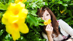 Woman Flowers asians Mikako