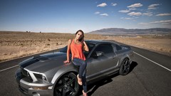 Woman Ford Shelby brunettes Ford mustang pumps american car 