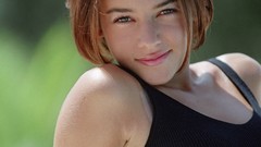 Woman French Celebrity smiling brunettes singers short hair 