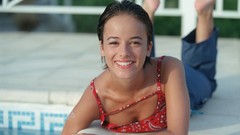 Woman French smiling brunettes models swimming pools Alizée 