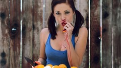 Woman fruits blue eyes brunettes models Sierra Love