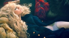 Woman fur legs blondes models underwear curly hair Allison 