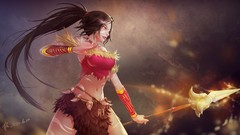 Woman fur spears ponytails League of Legends artwork video 