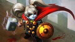 Woman game blood hammer electricity white hair red eyes shields 