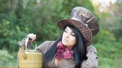 Woman Garden Tables outdoors stills models photo shoot black 