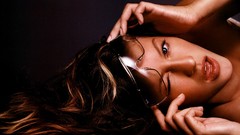 Woman Gisele Bundchen green eyes brunettes red lipstick 