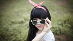 Woman glasses bokeh asians vietnamese Viet Nam bowtie