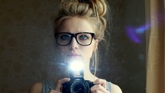 Woman glasses Cameras faces blondes models portraits girls with 