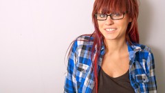 Woman glasses jeans shirts models redheads huge boobs girls 